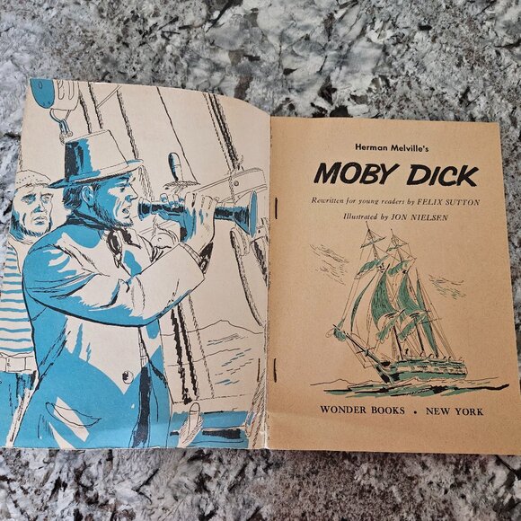 HERMAN MELVILLE'S MOBY DICK 1956 SOFTCOVER BOOK FROM WONDER BOOKS, #035-025 - Picture 5 of 14
